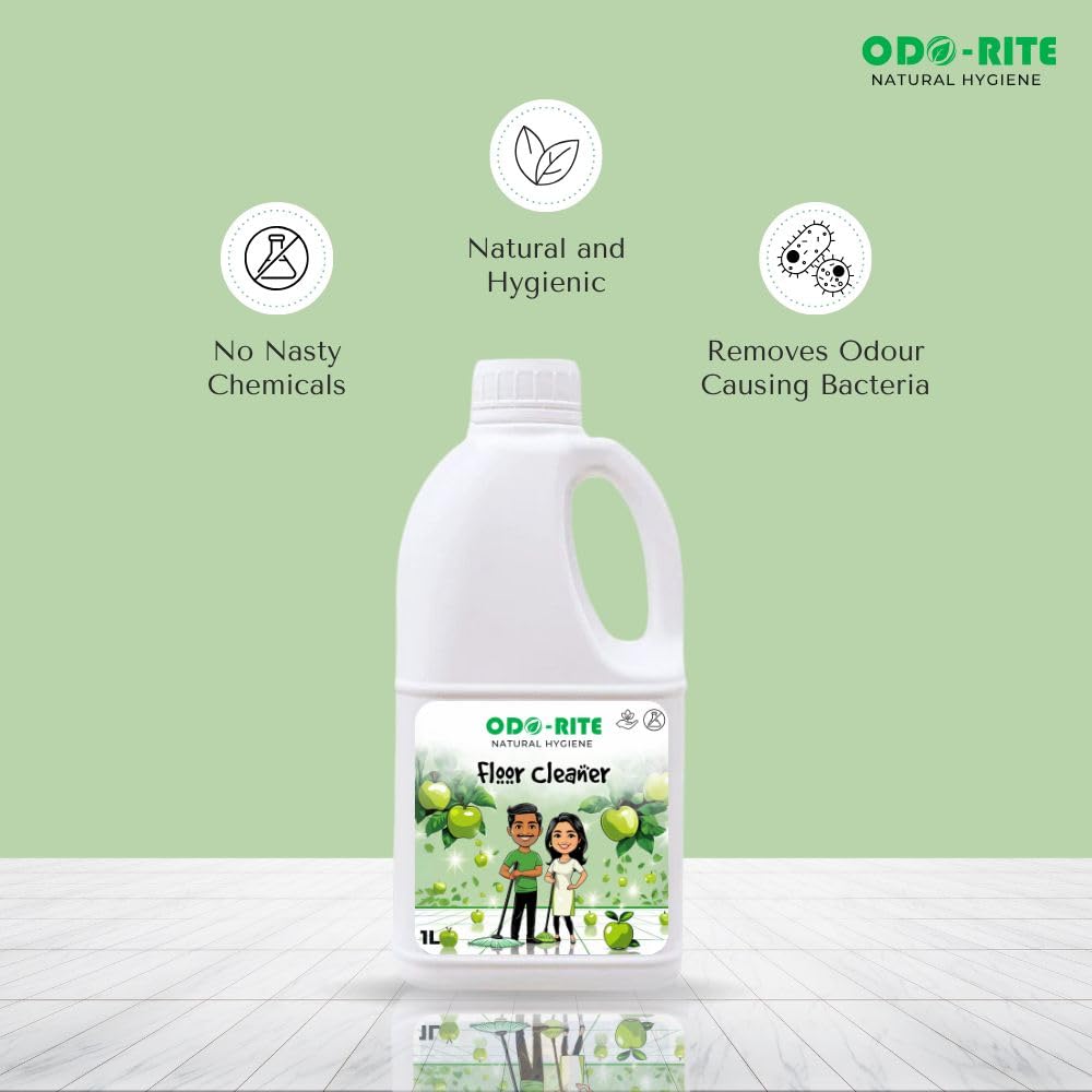 ODO-RITE natural Floor Cleaner -1 Litre | Works on all surfaces | Bio-Technological Based | Chemical Free | Child and Pet Safe Floor Cleaner | Fragrance Green Apple