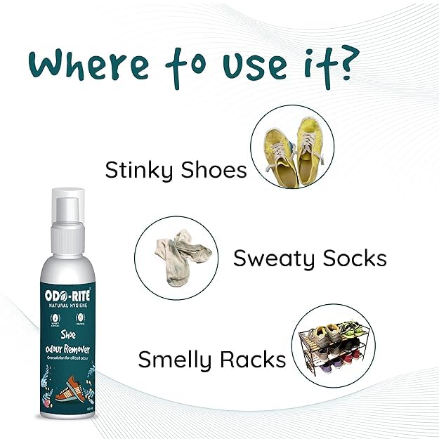 ODO-RITE Shoe Odour Remover- 200ml | For Shoe & Socks, Gym kit, Laundry Basket, Sweat T-Shirt, Shoe bag, yoga mat & Shoe rack smell remover |Shoe Spray Deodorizer