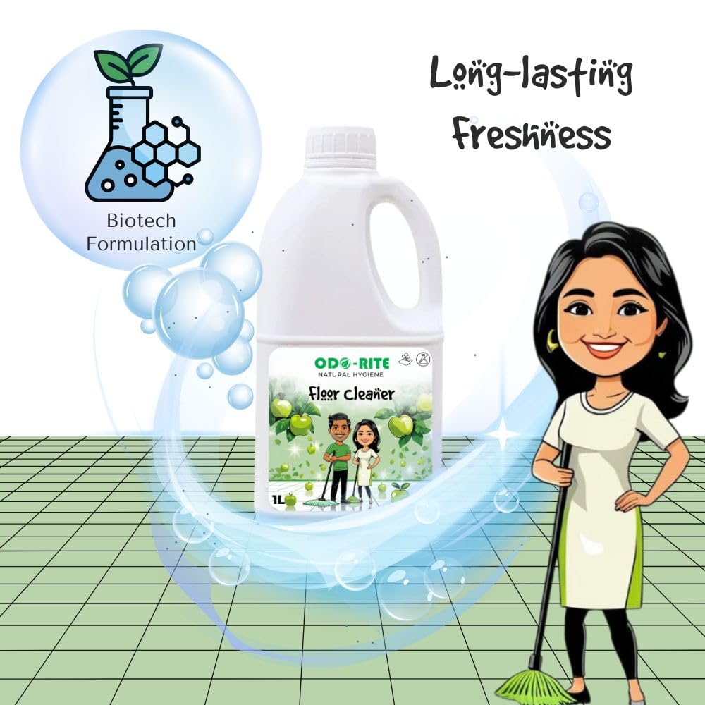 ODO-RITE natural Floor Cleaner -1 Litre | Works on all surfaces | Bio-Technological Based | Chemical Free | Child and Pet Safe Floor Cleaner | Fragrance Green Apple