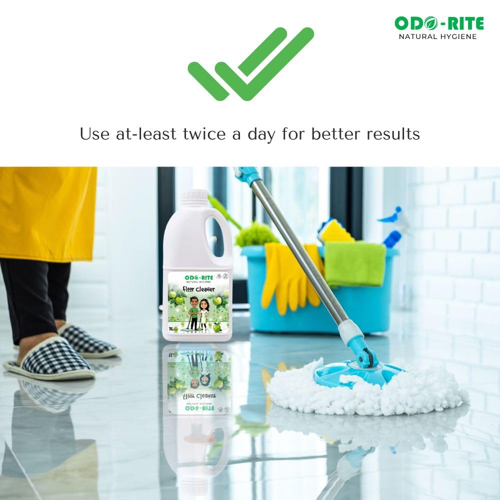 ODO-RITE natural Floor Cleaner -1 Litre | Works on all surfaces | Bio-Technological Based | Chemical Free | Child and Pet Safe Floor Cleaner | Fragrance Green Apple