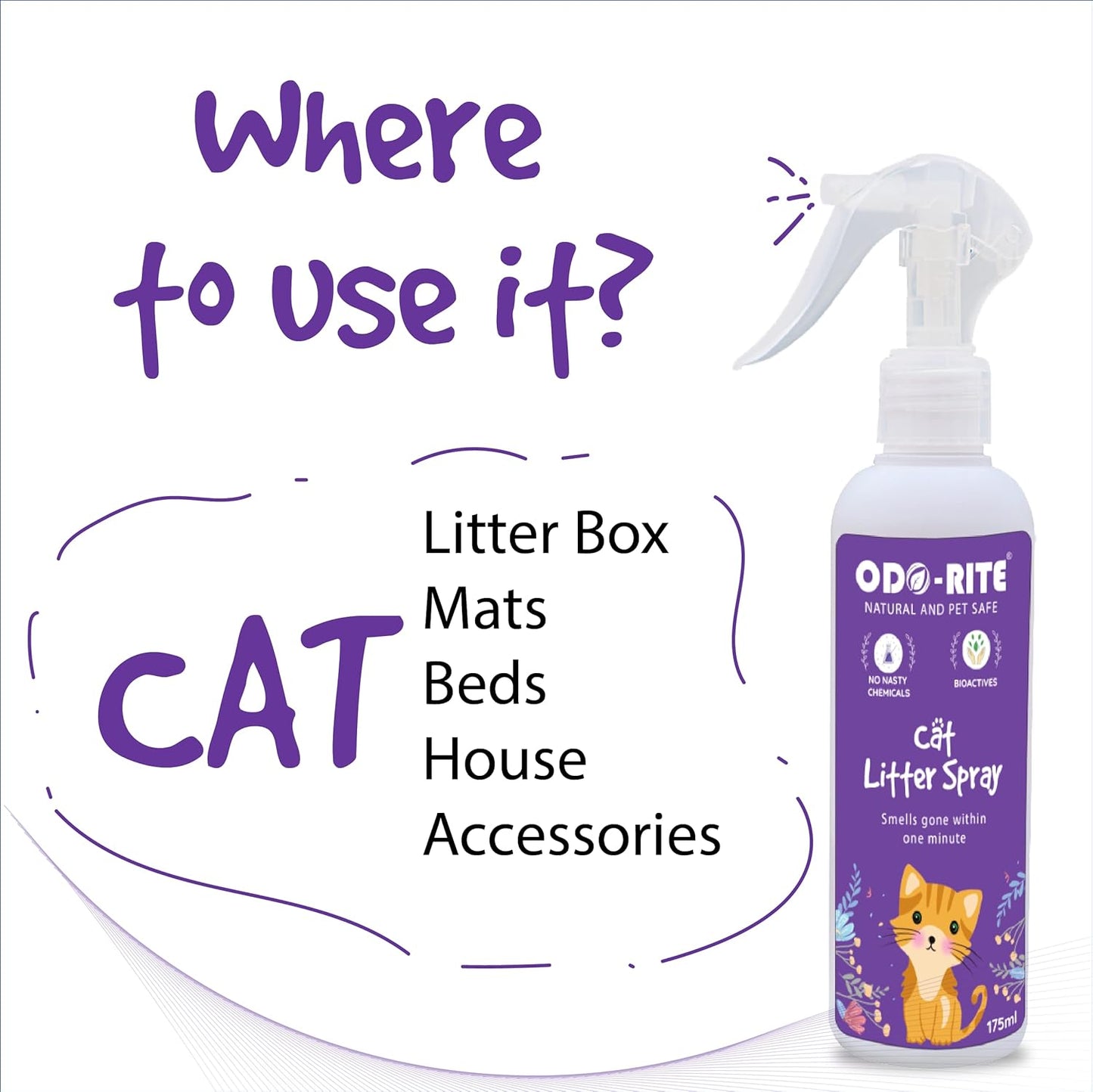ODO-RITE Cat Litter Spray, Odour Eliminator (175 ml) Removes Smell from Litter Box,Silky Fresh
