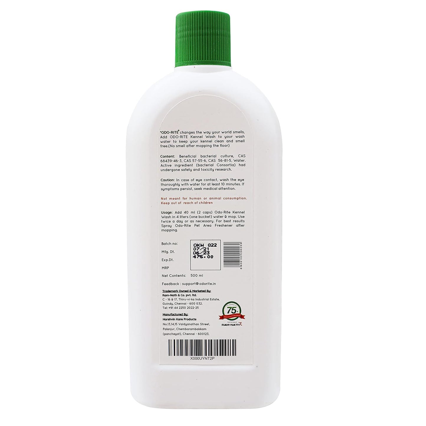 ODO-RITE Pet Area Cleaner/Kennel Wash/Kennel Cleaner/Pet Floor Cleaner/Bio-Technological Pet Floor Cleaner/Natural/Pet & Child Safe Floor Cleaner (500 ml)