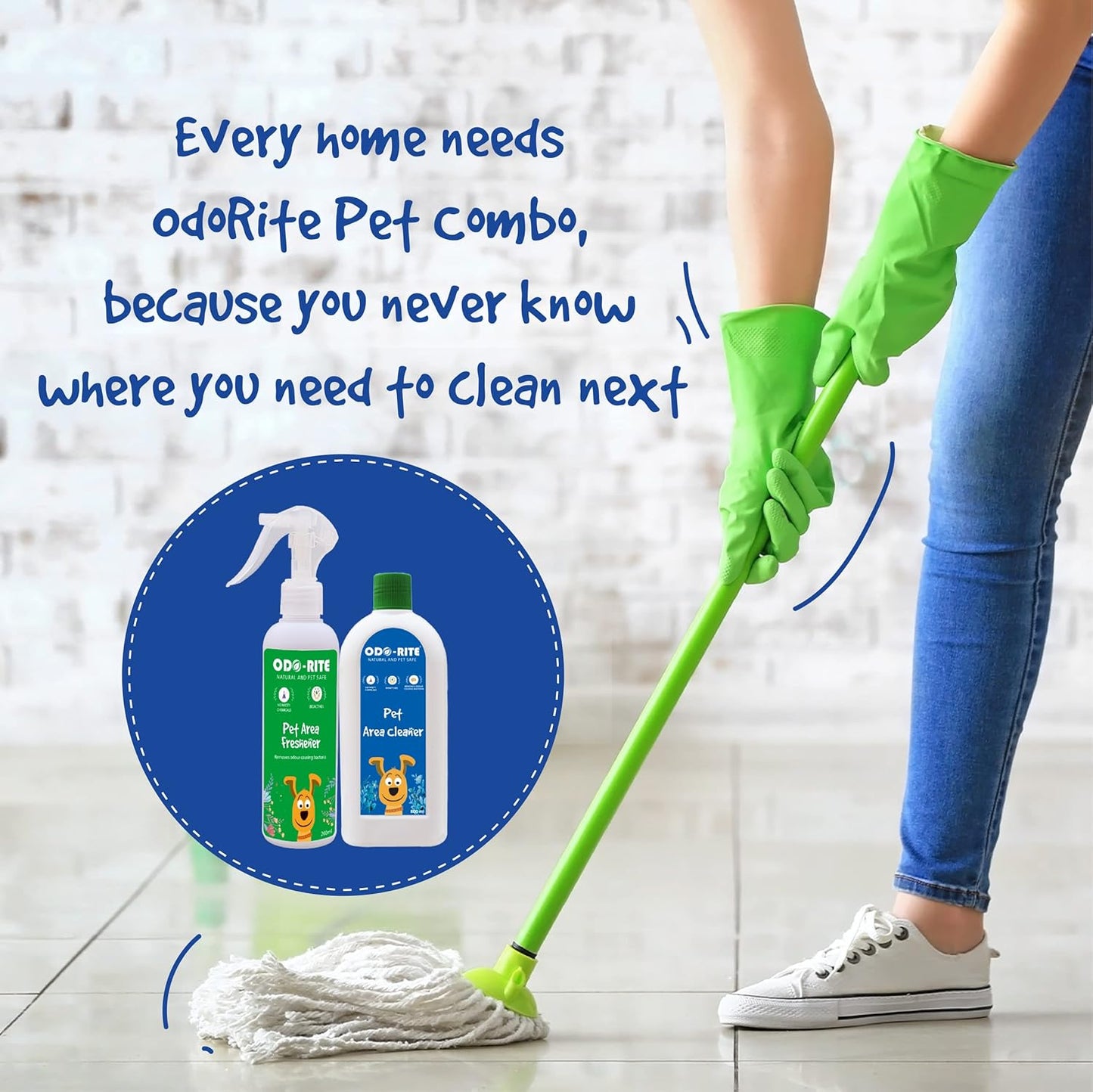 ODO-RITE Combo Pack Kennel Wash/Pet Floor Cleaner with Odour Neutralizer (500ml) with Pet Area Freshener Odour Remover (200ml) | Pack of 2