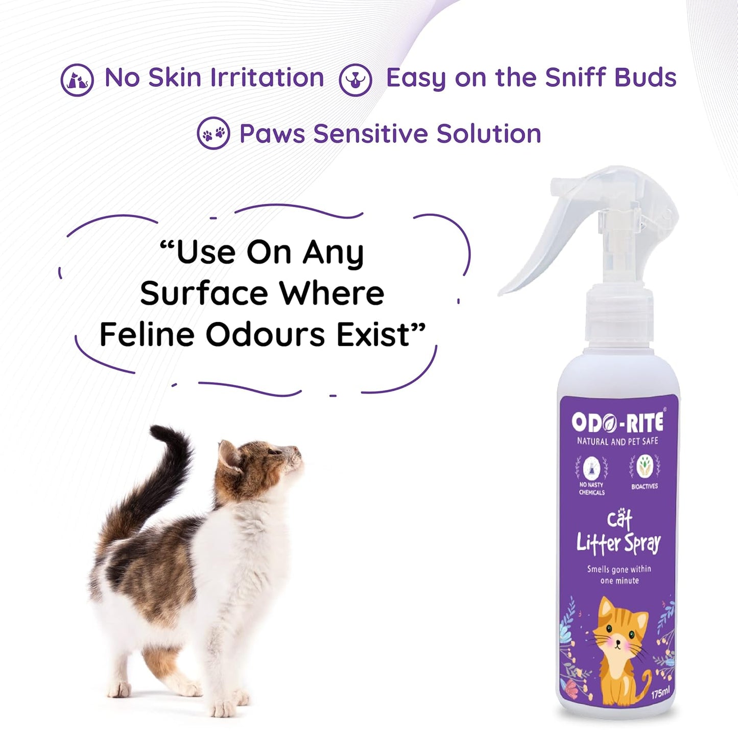 ODO-RITE Cat Litter Spray, Odour Eliminator (175 ml) Removes Smell from Litter Box,Silky Fresh