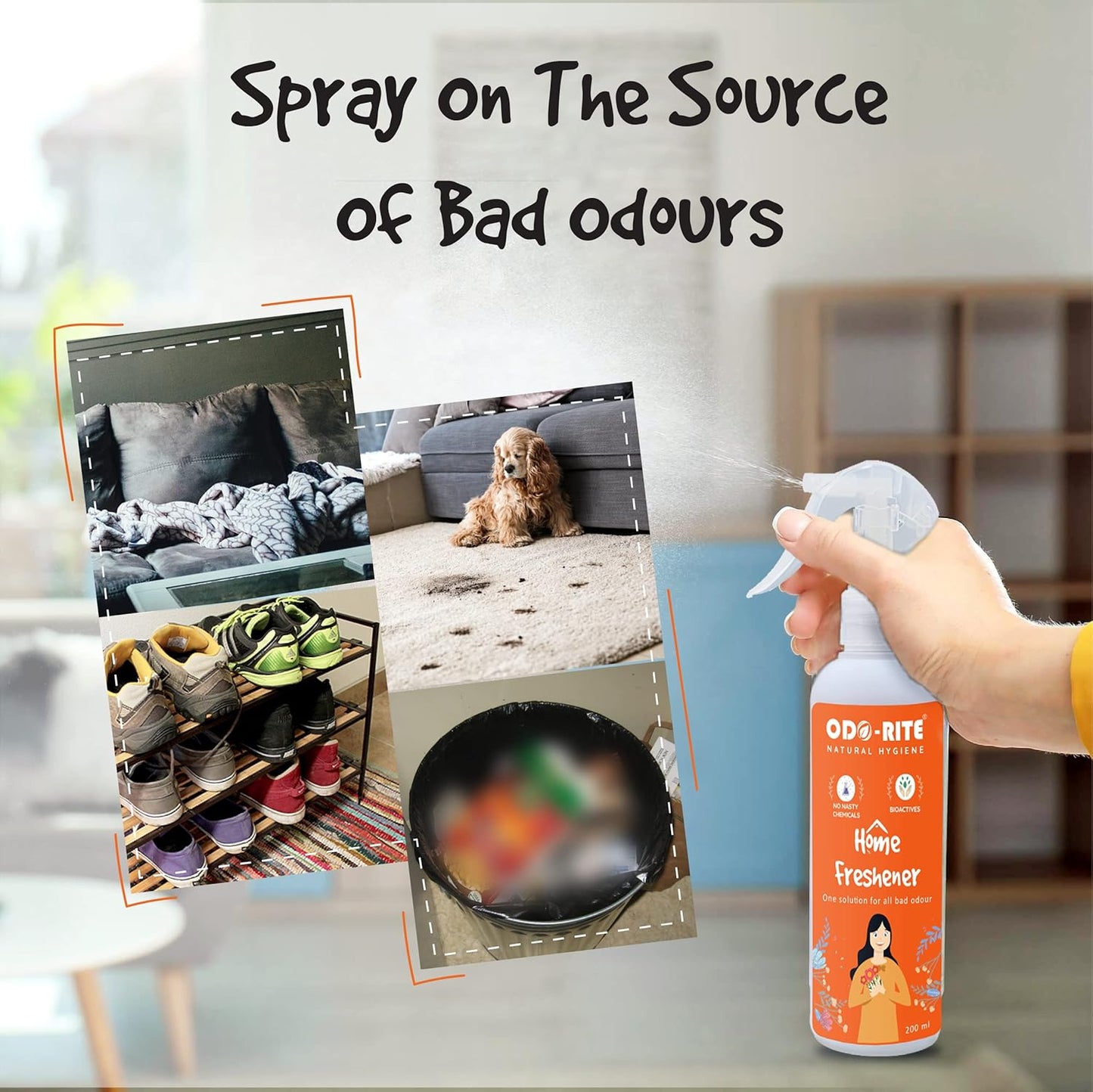 ODO-RITE Natural Home Freshener/Air Freshener (200 ml) 30 Seconds Action Proven Skin Safe