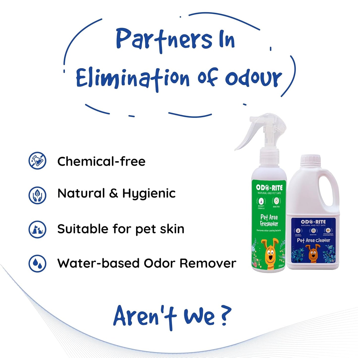ODO-RITE Combo Pack Pet Area Freshener 200 ml Spray + Pet Area Cleaner 1000 ml | Stain and Odour Remover 100% Natural