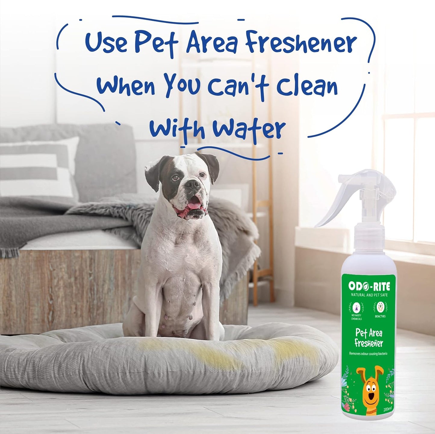 ODO-RITE Combo Pack Pet Area Freshener 200 ml Spray + Pet Area Cleaner 1000 ml | Stain and Odour Remover 100% Natural