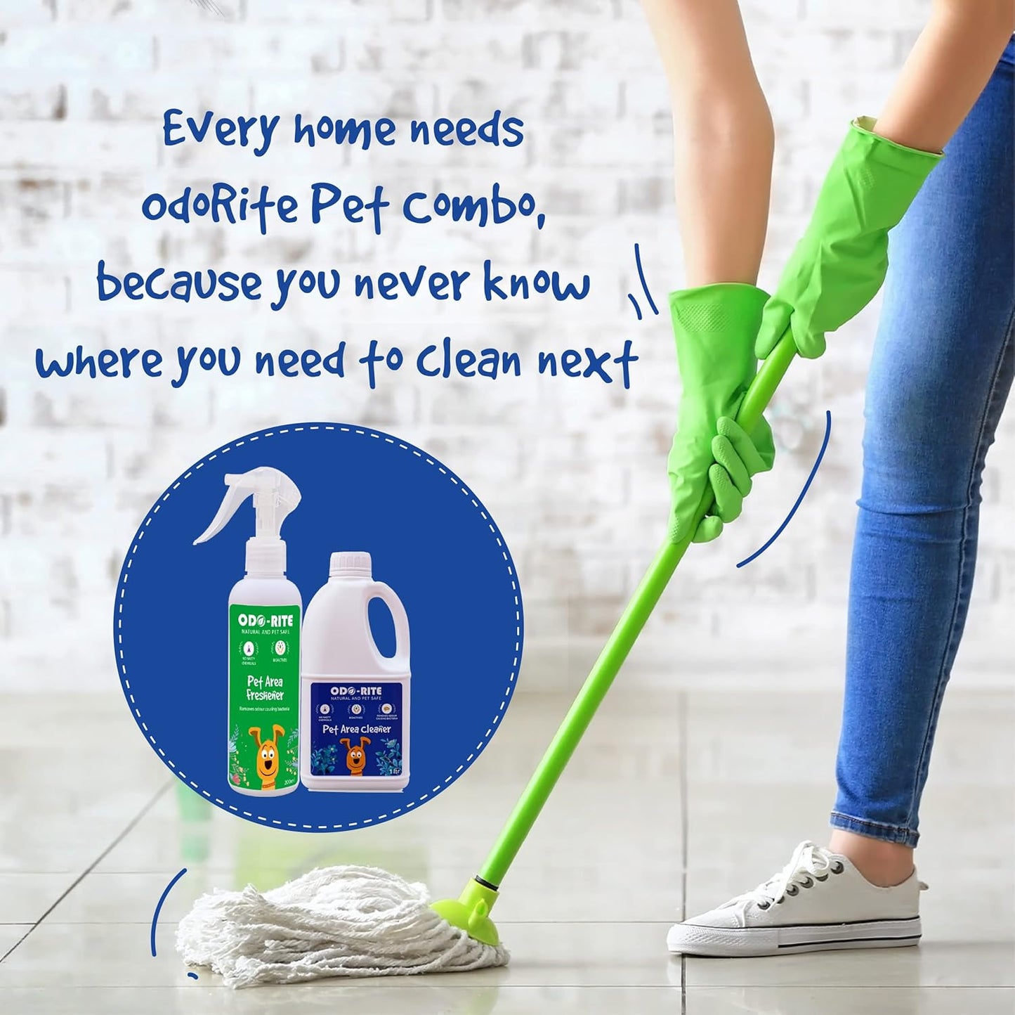 ODO-RITE Combo Pack Pet Area Freshener 200 ml Spray + Pet Area Cleaner 1000 ml | Stain and Odour Remover 100% Natural